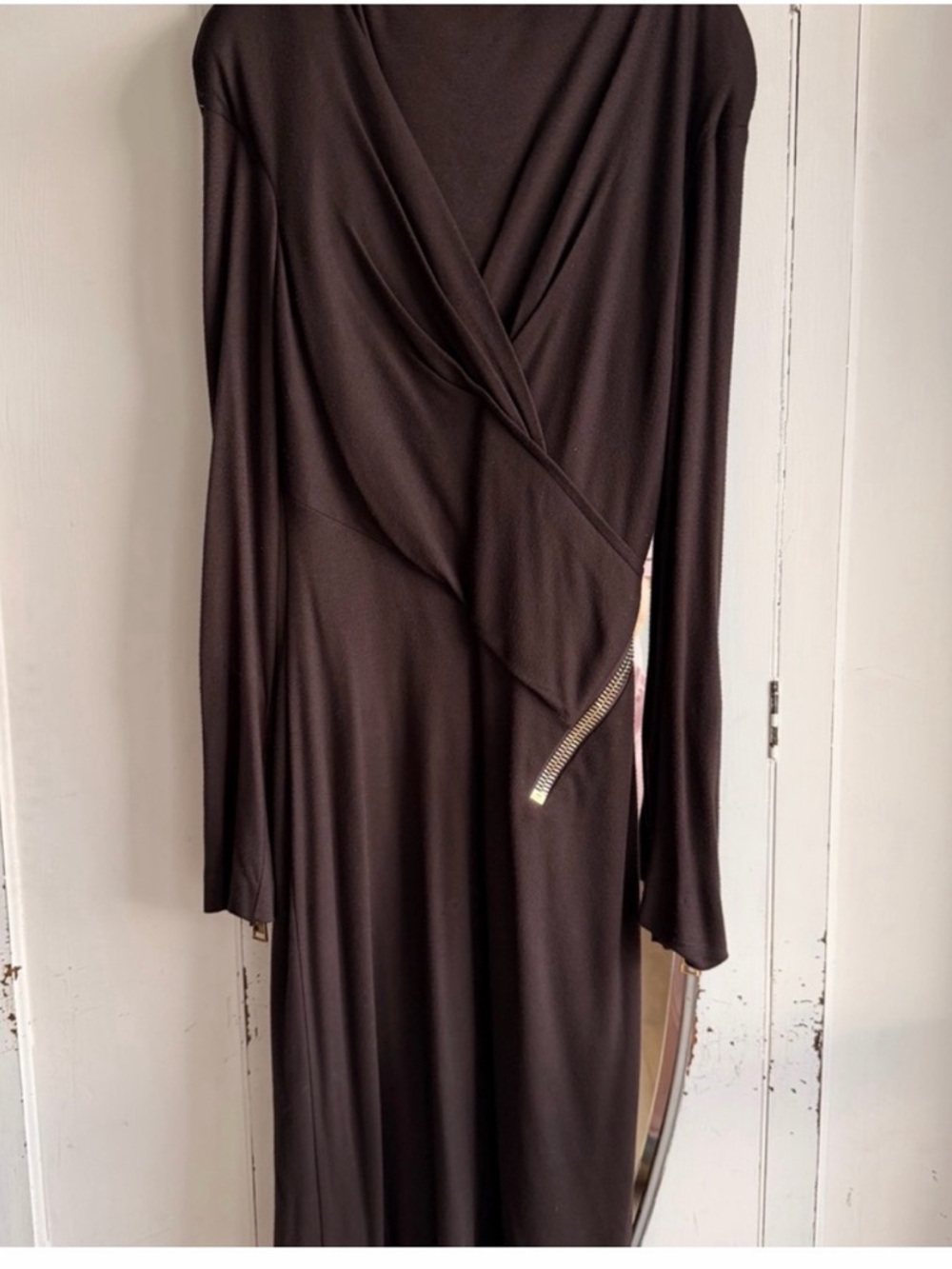 Tom Ford Chocolate Brown Long-Sleeve Wrap Midi Dress